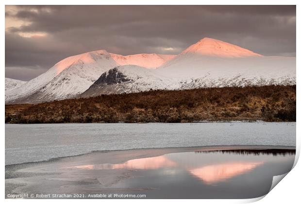 Golden Sunrise over Frozen Loch Print by Robert Strachan