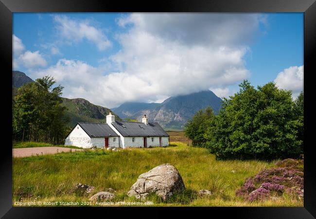 Majestic Buachaille and Rustic Black Rock Cottage Framed Print by Robert Strachan