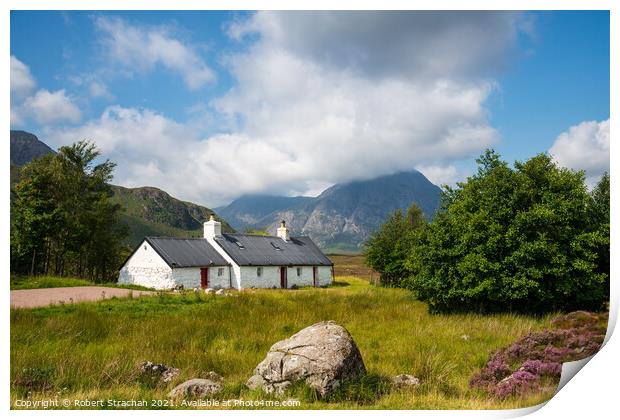 Majestic Buachaille and Rustic Black Rock Cottage Print by Robert Strachan