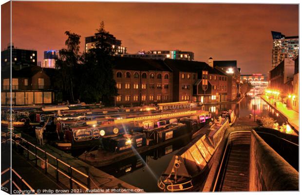 Birmingham Canals at Night, UK - 001 Canvas Print by Philip Brown