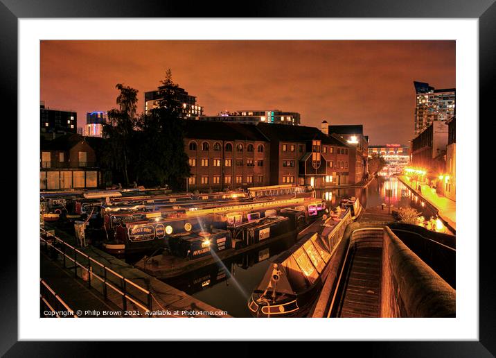Birmingham Canals at Night, UK - 001 Framed Mounted Print by Philip Brown