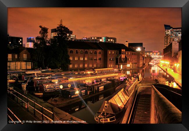 Birmingham Canals at Night, UK - 001 Framed Print by Philip Brown