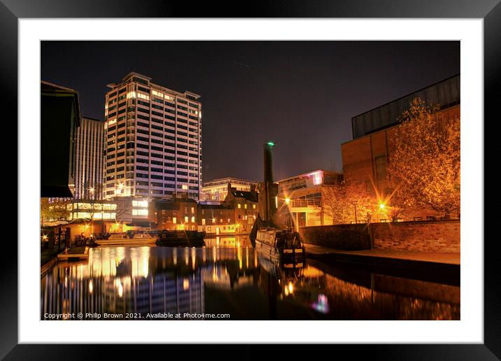 Birmingham Canals at Night, UK - 002 Framed Mounted Print by Philip Brown