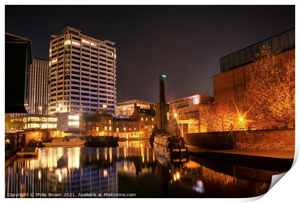 Birmingham Canals at Night, UK - 002 Print by Philip Brown