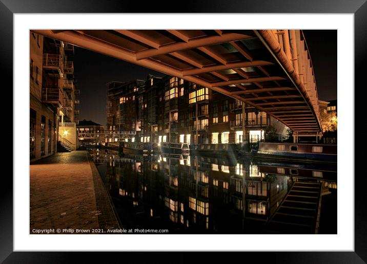Birmingham Canals at Night, UK - 003 Framed Mounted Print by Philip Brown