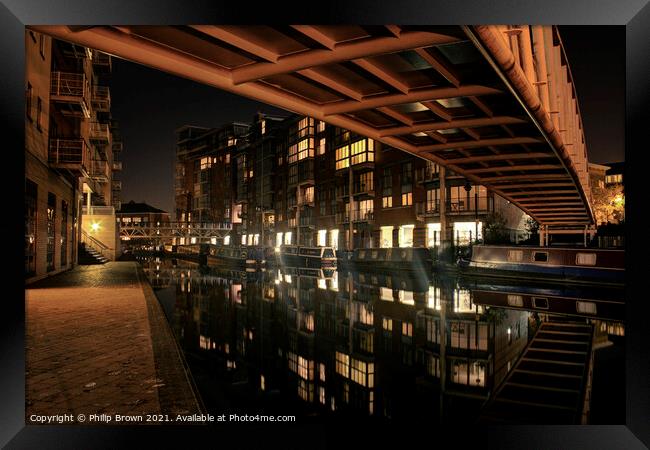 Birmingham Canals at Night, UK - 003 Framed Print by Philip Brown