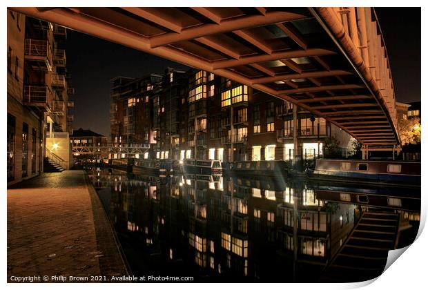 Birmingham Canals at Night, UK - 003 Print by Philip Brown