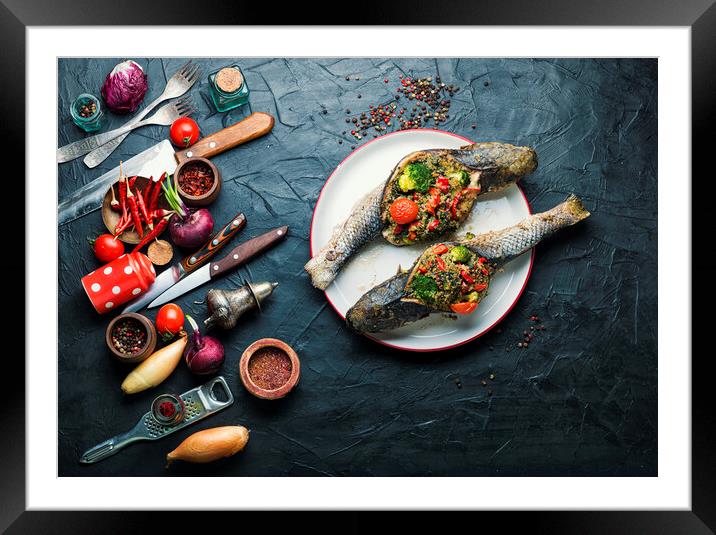 Tasty baked whole fish Framed Mounted Print by Mykola Lunov Mykola