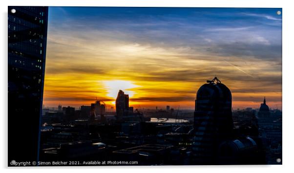 City Sunset Acrylic by Simon Belcher