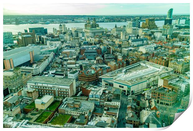 Liverpool City Centre from St Johns Beacon Print by Phil Longfoot