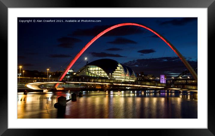 Gateshead Millennium Bridge at night Framed Mounted Print by Alan Crawford