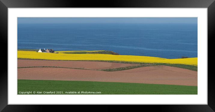 Croft and farm fields on the Scottish coast Framed Mounted Print by Alan Crawford