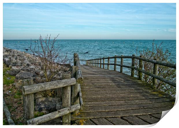 Wooden walkway leading to East Beach at Shoeburyness, Essex, UK. Print by Peter Bolton