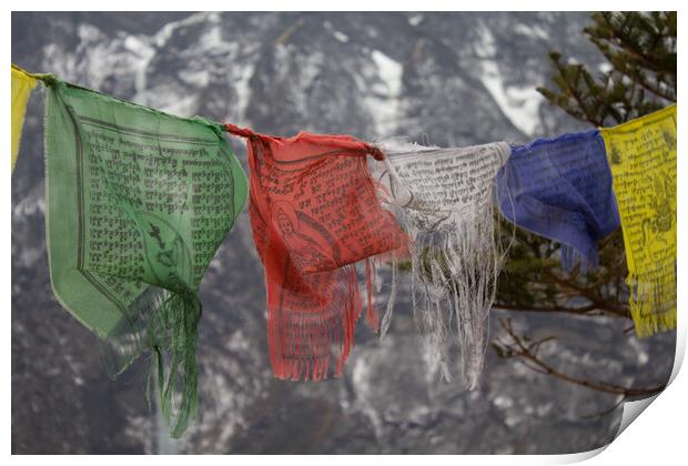Buddhist Prayer Flags in the mountains of Nepal. Print by Christopher Stores
