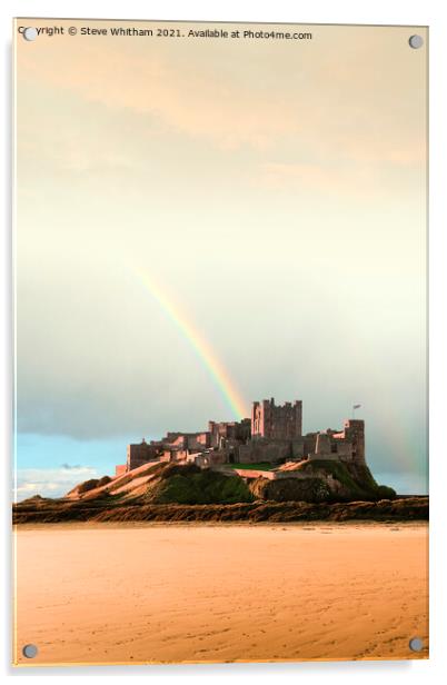 Bamburgh Castle Rainbow. Acrylic by Steve Whitham