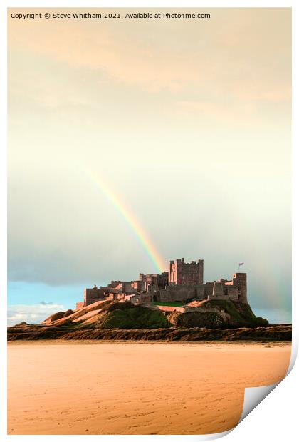 Bamburgh Castle Rainbow. Print by Steve Whitham