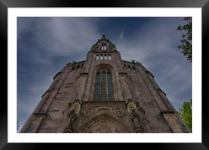 creepy bottom up view of medieval church Framed Mounted Print by David Galindo