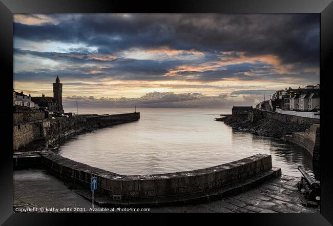 Porthleven Cornwall at sunset,Porthleven Harbour Cornwall Framed Print by kathy white