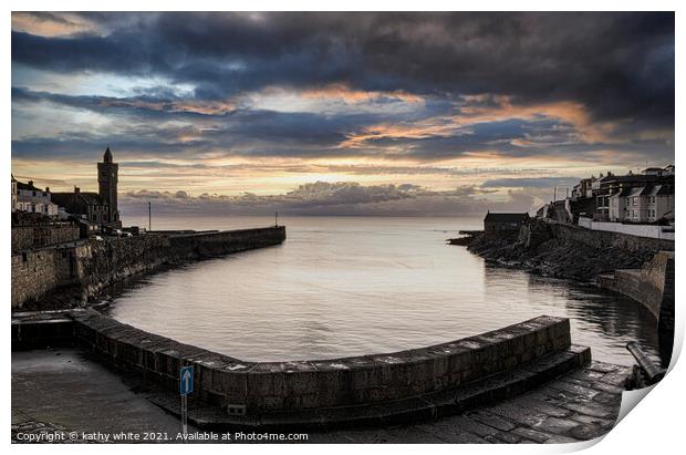 Porthleven Cornwall at sunset,Porthleven Harbour Cornwall Print by kathy white