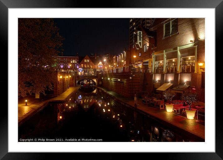 Birmingham Canals at Night 004 Framed Mounted Print by Philip Brown