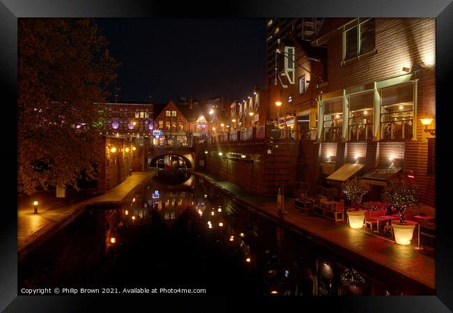Birmingham Canals at Night 004 Framed Print by Philip Brown