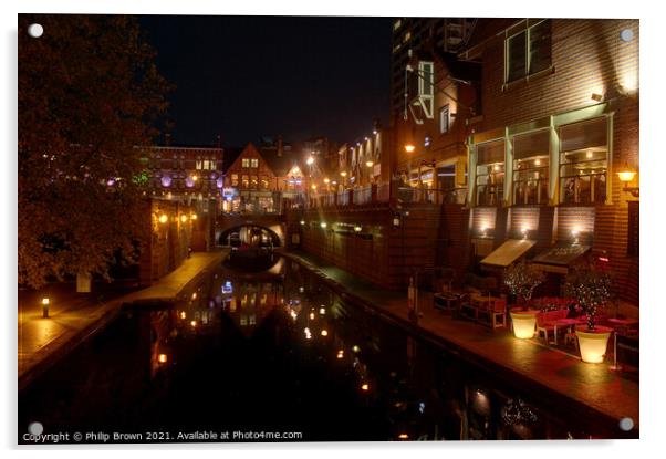 Birmingham Canals at Night 004 Acrylic by Philip Brown