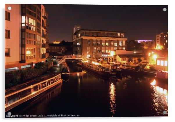 Birmingham Canals at Night 005 Acrylic by Philip Brown