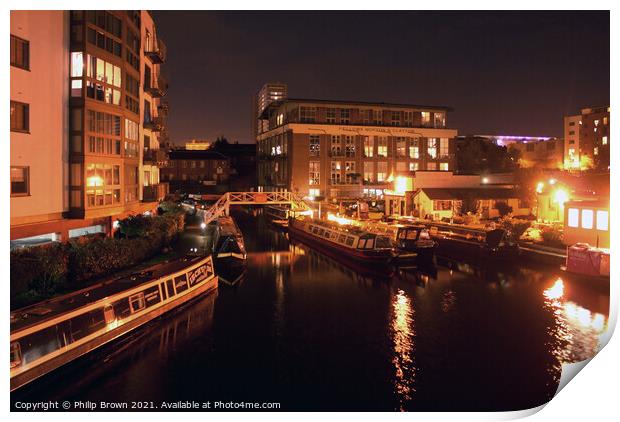 Birmingham Canals at Night 005 Print by Philip Brown