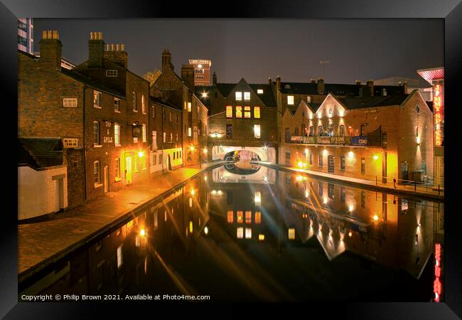 Birmingham Canals at Night 006 Framed Print by Philip Brown