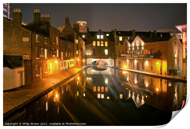 Birmingham Canals at Night 006 Print by Philip Brown