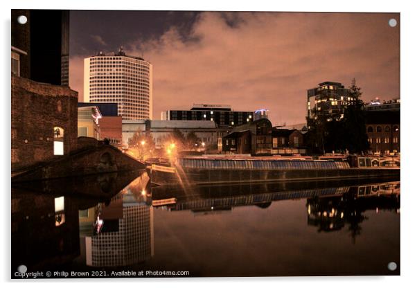 Birmingham Canals at Night 007 Acrylic by Philip Brown