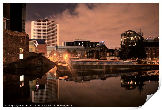 Birmingham Canals at Night 007 Print by Philip Brown