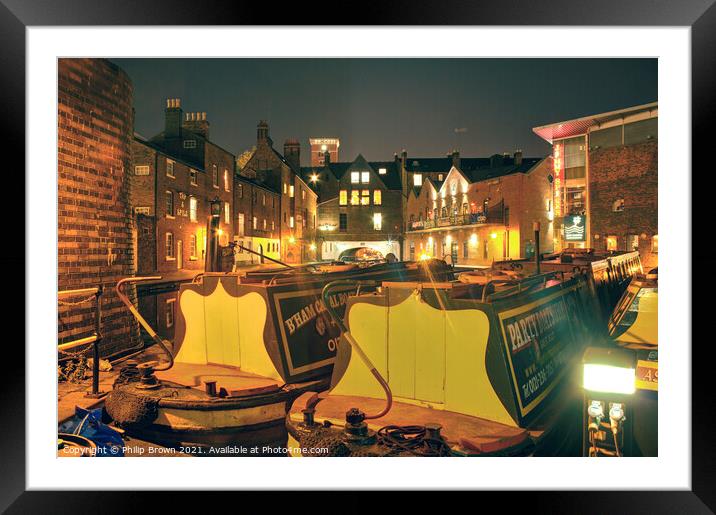 Birmingham Canals at Night Framed Mounted Print by Philip Brown