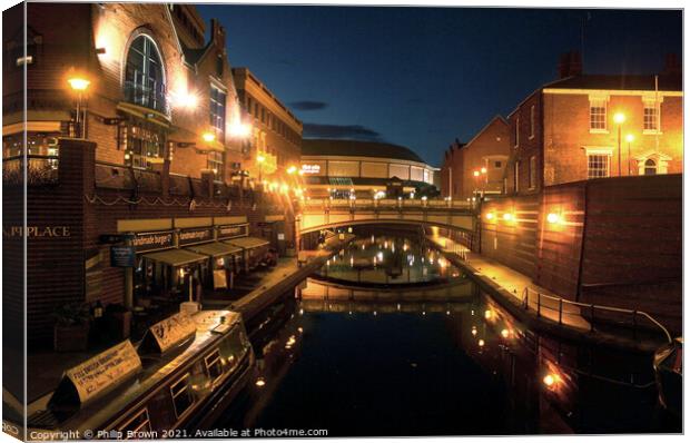 Birmingham Canals at Night 010 Canvas Print by Philip Brown