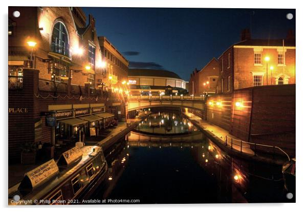 Birmingham Canals at Night 010 Acrylic by Philip Brown