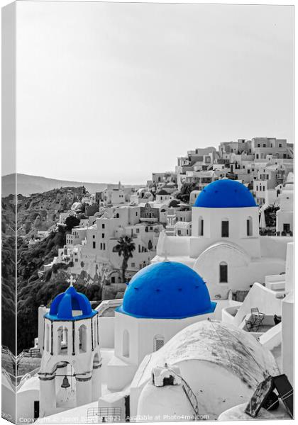 Blue Domed Churches of Santorini Canvas Print by Jason Beattie
