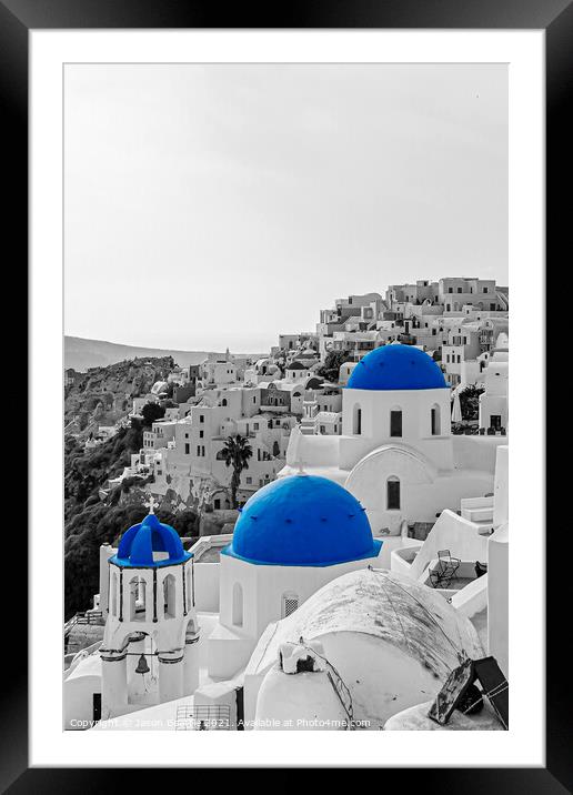 Blue Domed Churches of Santorini Framed Mounted Print by Jason Beattie