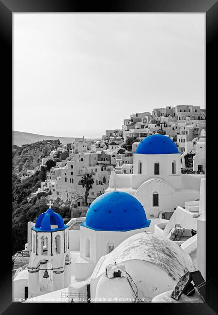 Blue Domed Churches of Santorini Framed Print by Jason Beattie