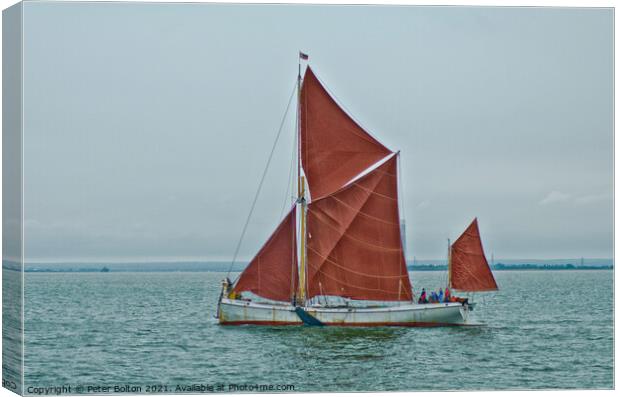 SB Reminder Thames sailing barge off Southend on Sea, Thames Estuary. Canvas Print by Peter Bolton