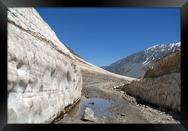 Snow Bank Lahaul Valley, Himalayas, India Framed Print by Serena Bowles