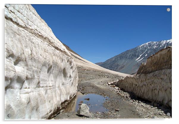 Snow Bank Lahaul Valley, Himalayas, India Acrylic by Serena Bowles