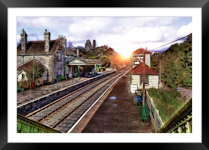 CORFE CASTLE TRAIN STATION Framed Mounted Print by LG Wall Art