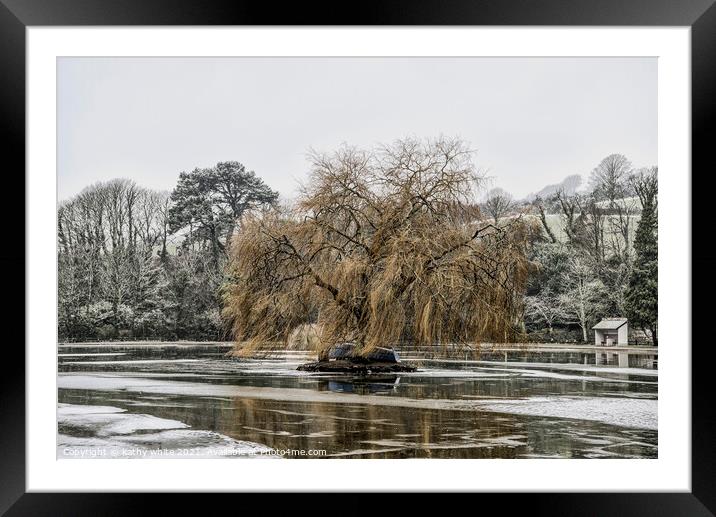 weeping willow ,Helston Boating lake Framed Mounted Print by kathy white