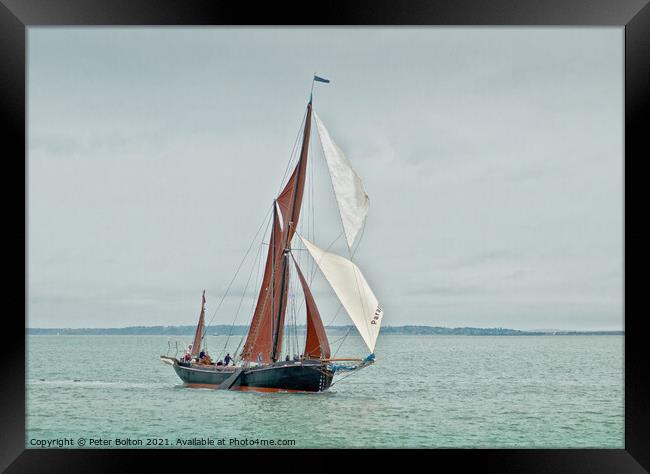 SB Cambria in the off Westcliff on Sea, Essex, Thames Estuary. Framed Print by Peter Bolton