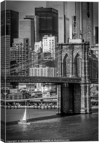 NEW YORK CITY Brooklyn Bridge & Lower Manhattan | monochrome Canvas Print by Melanie Viola
