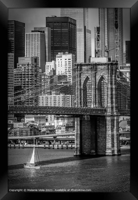 NEW YORK CITY Brooklyn Bridge & Lower Manhattan | monochrome Framed Print by Melanie Viola