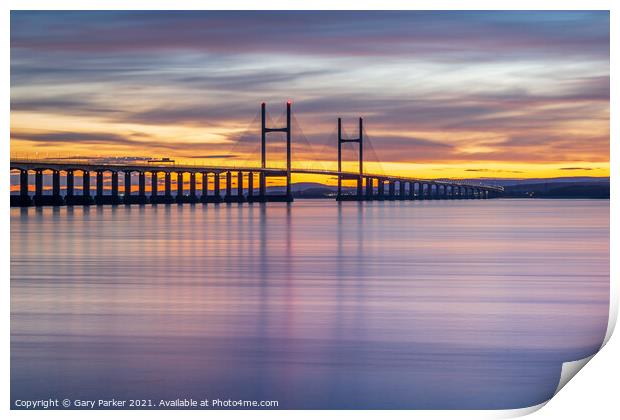 Severn Bridge crossing from England to Wales, at sunset.  Print by Gary Parker