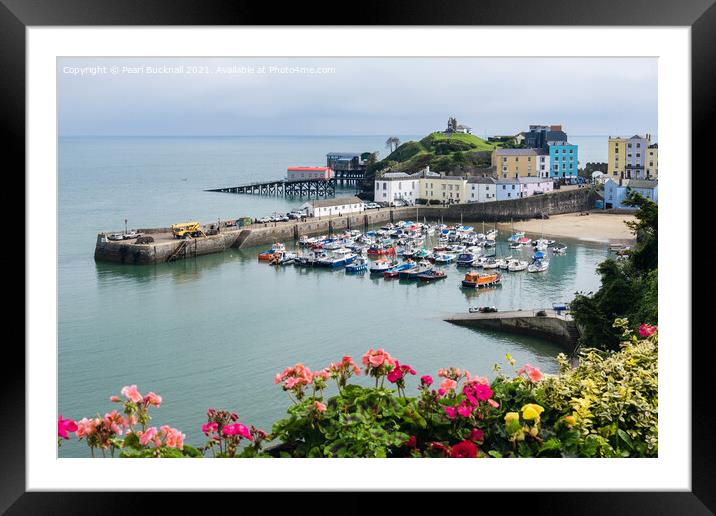 Tenby Old Town and Harbour Pembrokeshire Framed Mounted Print by Pearl Bucknall