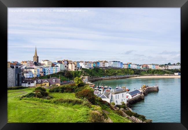 Tenby Seafront from Castle Hill Pembrokeshire Framed Print by Pearl Bucknall