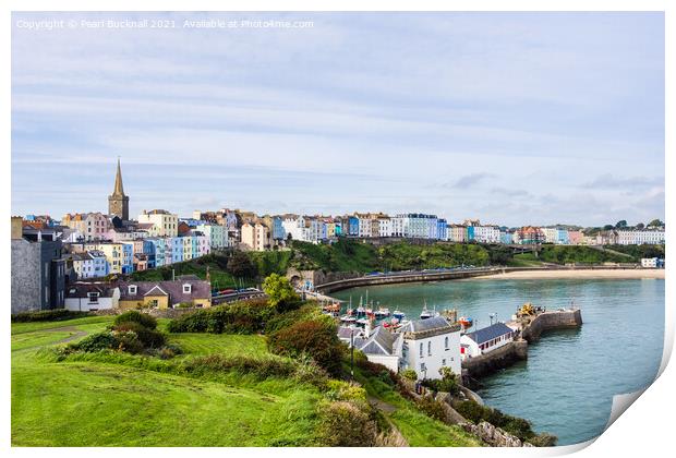 Tenby Seafront from Castle Hill Pembrokeshire Print by Pearl Bucknall